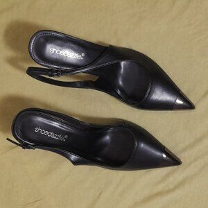 Black High heels Shoe with golden tip